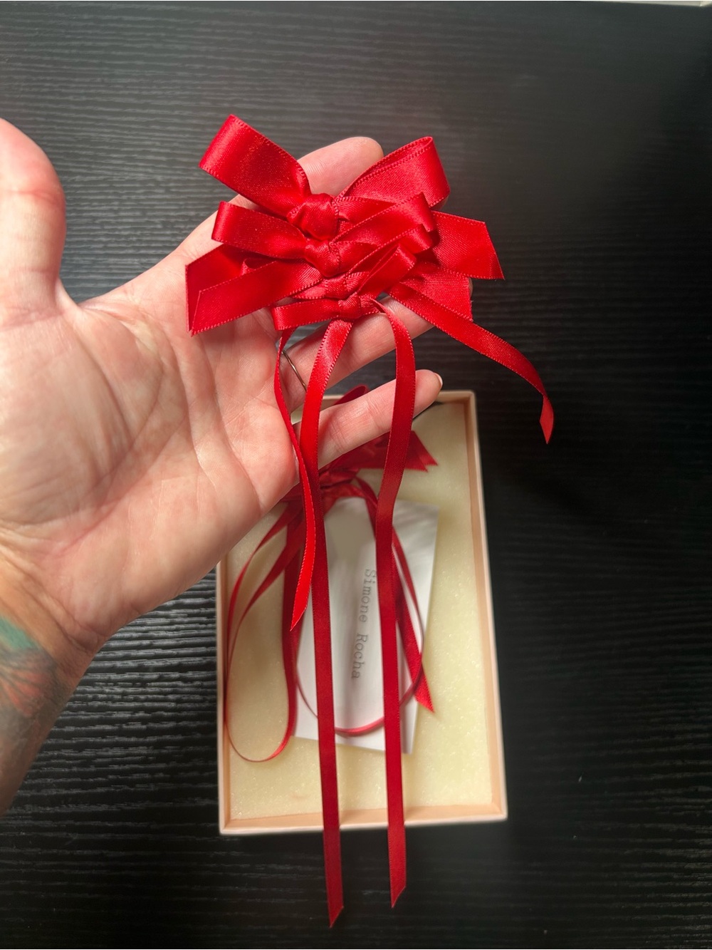 Simone Rocha Red Ribbon Bow Drop Earrings - Picture 3 of 4